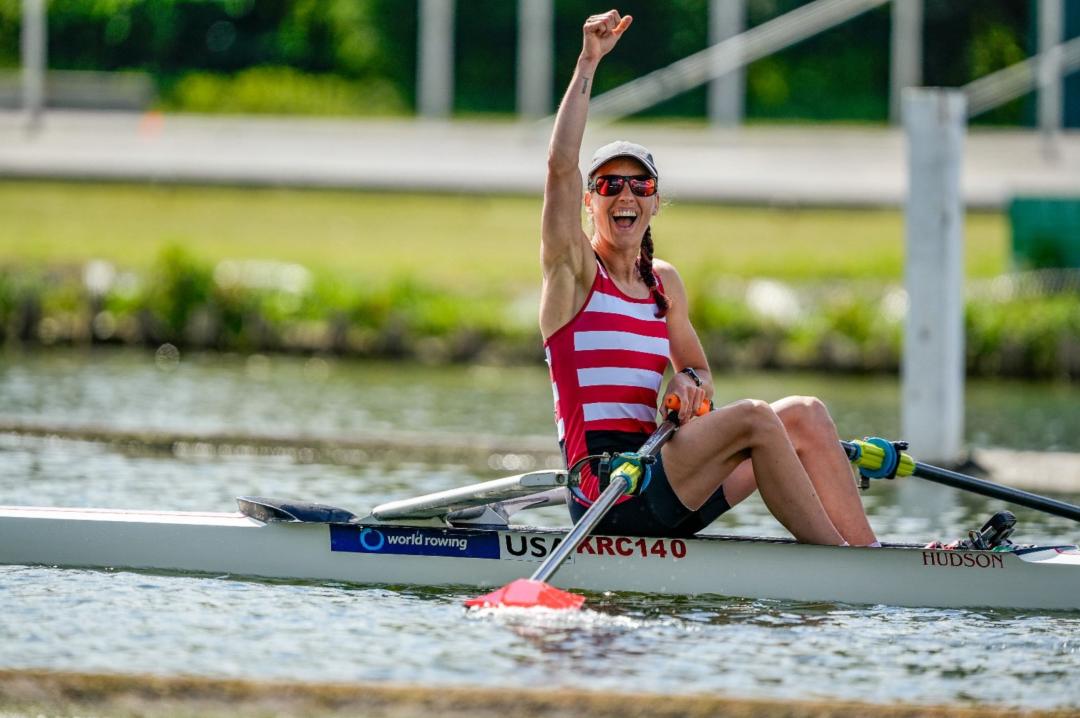 Winning sindle sculls at Women's Henley Regatta